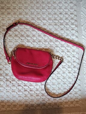 Michael Kors Dark Red Pebbled Leather Crossbody with Chain Strap